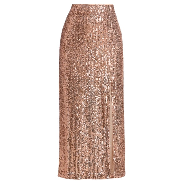 🤗HP Free People Ariana 0, 4, 8 Pink Champagne Allover Sequin Slit Maxi Skirt - Picture 4 of 12